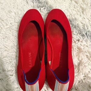 Rothy's Bold Red Flats with Blue Accents 11.5 square toe